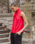 Glimmer Speck - Mock Neck-Tie Detail Top - Red - Final Sale!