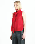 Glimmer Speck - Mock Neck-Tie Detail Top - Red - Final Sale!