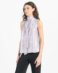 Glitter Foil - Mock Neck-Tie Detail Top - Pink - Final Sale!