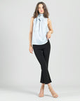 Glitter Foil - Mock Neck-Tie Detail Top - Silver - Final Sale!
