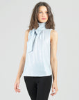 Glitter Foil - Mock Neck-Tie Detail Top - Silver - Final Sale!