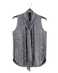 Shimmer Sequin - Mock Neck-Tie Detail Top - Silver Pinstripe - Final Sale