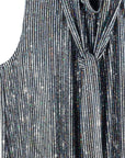 Shimmer Sequin - Mock Neck-Tie Detail Top - Silver Pinstripe - Final Sale