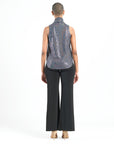 Shimmer Sequin - Mock Neck-Tie Detail Top - Silver Pinstripe - Final Sale
