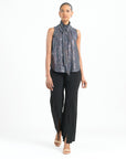 Shimmer Sequin - Mock Neck-Tie Detail Top - Silver Pinstripe - Final Sale
