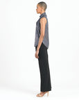 Shimmer Sequin - Mock Neck-Tie Detail Top - Silver Pinstripe - Final Sale