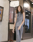 Shimmer Sequin - Mock Neck-Tie Detail Top - Silver Pinstripe - Final Sale