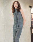 Shimmer Sequin - Mock Neck-Tie Detail Top - Silver Pinstripe - Final Sale