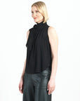 Mock Neck-Tie Detail Top - Black - Final Sale