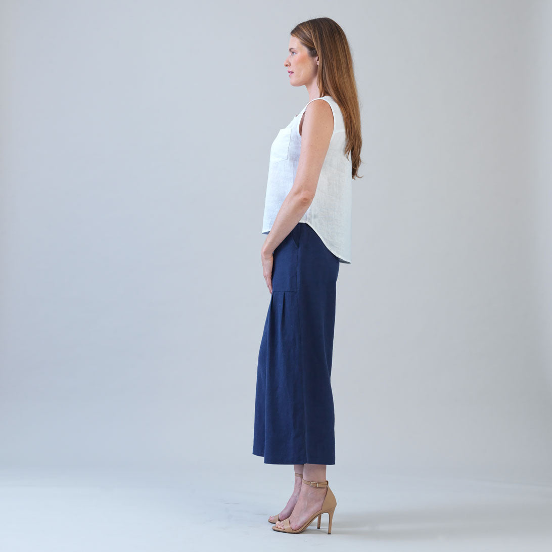 Soft Cotton - Back Pleat Henley Tank - White – Clara Sunwoo