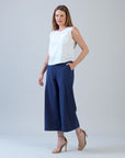 Soft Cotton - Pleated Wide Leg Ankle Pant - Navy - Clara Sunwoo