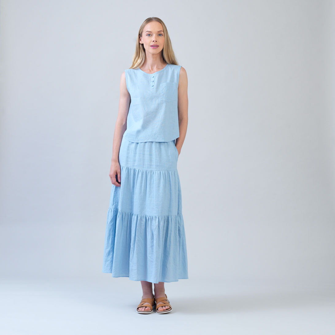 Soft Cotton - Back Pleat Henley Tank - Powder Blue – Clara Sunwoo Soft Cotton - Back Pleat Henley Tank - Powder Blue – Clara Sunwoo