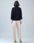 Plush Ribbed - Crossover Petal Neck Sweater - Black