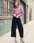 Plush Ribbed - Crossover Petal Neck Sweater - Mauve