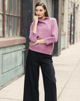 Plush Ribbed - Crossover Petal Neck Sweater - Mauve