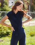 Drape Neck Loop Front Top - Navy - Final Sale