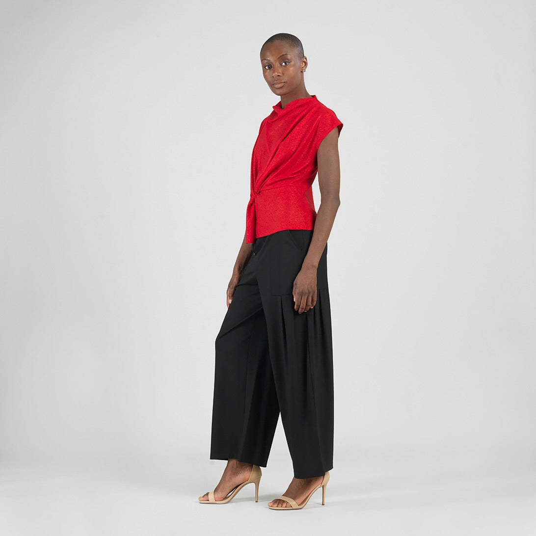 Glimmer Speck - Drape Neck Loop Front Top - Red - Final Sale