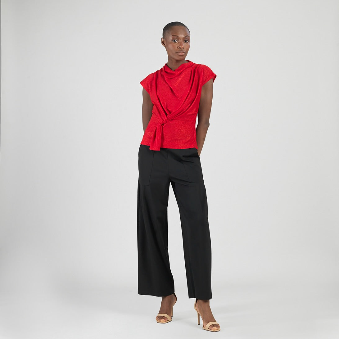 Glimmer Speck - Drape Neck Loop Front Top - Red - Final Sale