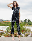 Crepe Knit - Drape Neck Loop Front Top - Blossom Sketch - Final Sale