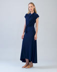Cascade Drape Hi-Low Maxi Skirt - Navy - Clara Sunwoo
