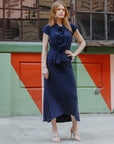 Cascade Drape Hi-Low Maxi Skirt - Navy - Clara Sunwoo