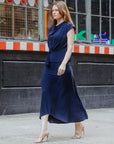Cascade Drape Hi-Low Maxi Skirt - Navy - Clara Sunwoo