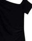 Angular Drape Neck Off Shoulder Top - Black