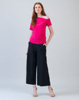 Angular Drape Neck Off Shoulder Top - Hot Pink