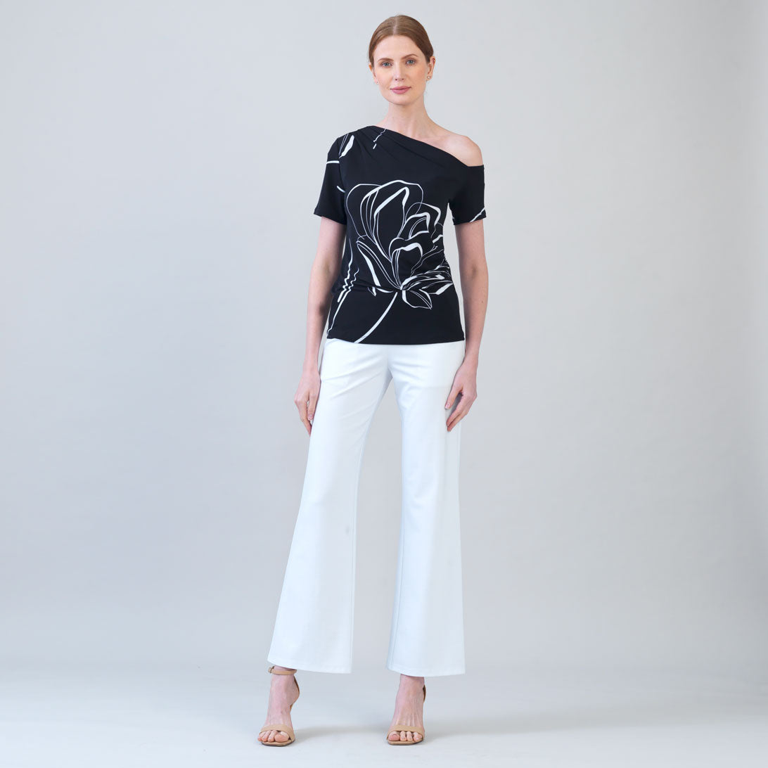 CARLA カーラ Otona whip off shoulder Angular Drape Neck Off Shoulder Top - Floral Outline - Limited