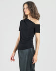 Angular Drape Neck Off Shoulder Top - Black