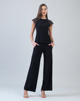 Mesh Cap Sleeve Top - Black
