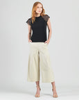 Rayon-Ponte Knit - Pleated Gaucho Pocket Pant - Khaki - Final Sale