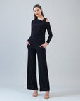 Angular Neck Open Shoulder Top - Black