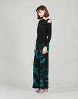 Angular Drape Neck Open Shoulder Top - Black