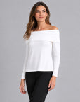 Ultra Cozy - Ruched Off-Shoulder Sweater Top - Ivory - Final Sale
