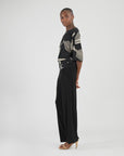 Banded Hemline Elbow Sleeve Top - Linear Geo