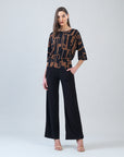 Banded Hem Elbow Sleeve Top - Geo Link