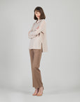 Faux Cashmere - Cowl Turtleneck Side Vent Sweater Tunic - Natural