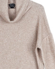 Faux Cashmere - Cowl Turtleneck Side Vent Sweater Tunic - Natural