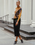 Draped Neck Side Ruched Top - Tan Watercolor - Final Sale!