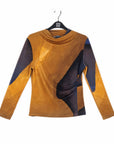 Draped Neck Side Ruched Top - Tan Watercolor - Final Sale!
