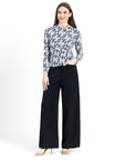 Textured Draped Neck Side Ruched Top - Circle Emblem