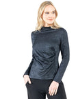 Crushed Silk Knit - Draped Neck Side Ruched Top - Black