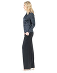 Crushed Silk Knit - Draped Neck Side Ruched Top - Black