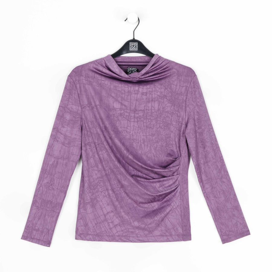 Crushed Silk Knit - Draped Neck Side Ruched Top - Plum - Final Sale!