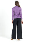 Crushed Silk Knit - Draped Neck Side Ruched Top - Plum