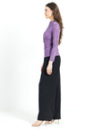 Crushed Silk Knit - Draped Neck Side Ruched Top - Plum