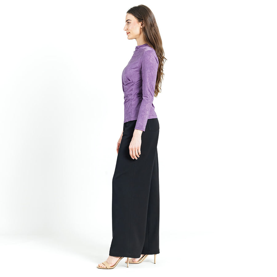 Crushed Silk Knit - Draped Neck Side Ruched Top - Plum - Final Sale!