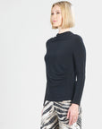 Ultra Cozy - Draped Neck Side Ruched Sweater Top - Black - Final Sale!