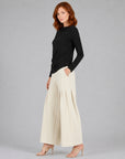 High Boat Neck Side Draped Top - Black - Final Sale
